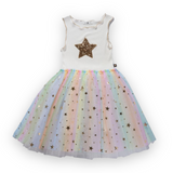Petite Hailey Bailey Tutu Dress ~ White/Rainbow