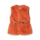 Mayoral Girls Faux Fur Vest w/ Belt ~ Orange