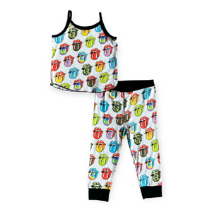 Rowdy Sprout Rolling Stones Tank Pj Set ~ White/Rainbow
