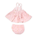 Oh Baby! Printed Gauze Dress & Bloomer Set ~ Gold Stars/Pale Pink