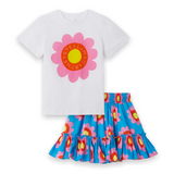 Stella McCartney Girls Flower s/s Tee & Printed Skirt Set ~ White/Blue