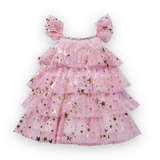 Petite Hailey Layered Frill Dress ~ Pink Stars