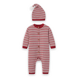 Elegant Baby Knit Romper & Hat Set ~ Red/White Stripe
