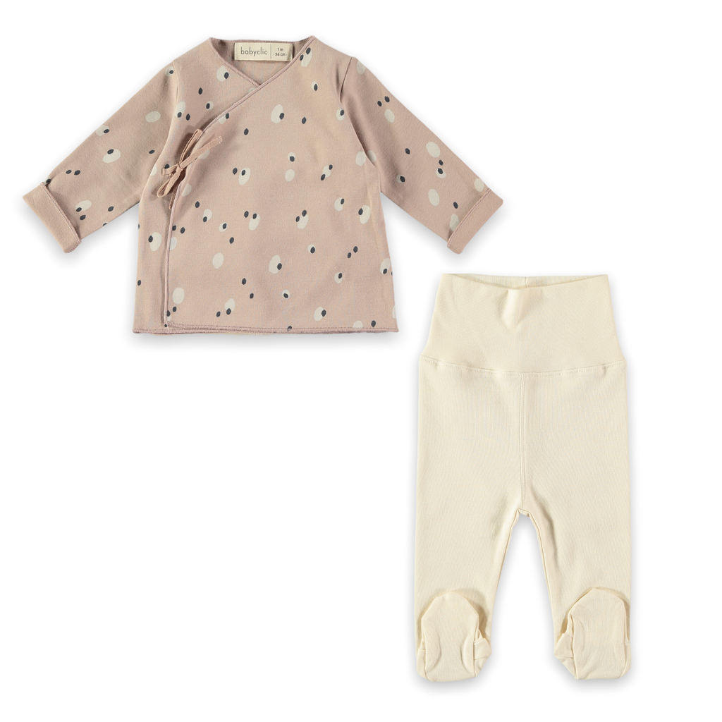 Babyclic Baby Girl Kimono Top and Footed Pants Set ~ Spots/Pink