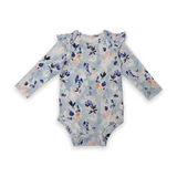 Loulou Lollipop Long Sleeve Ruffle Onesie ~ Ink Floral