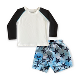 Mish Baby Rashguard & Swim Trunks Set ~ Blue Tie Dye/Starfish