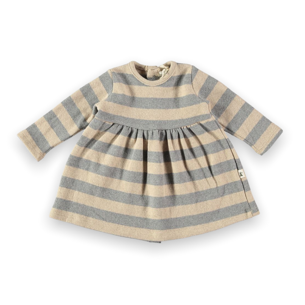 Petit Indi Baby Striped Dress ~ Oatmeal/Grey