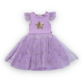 Petite Hailey Frill Sleeve Sparkle Tutu Dress ~ Purple