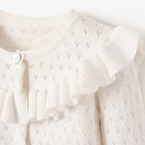 Elegant Baby Knit Ruffle Cardigan & Hat Set ~ Cream
