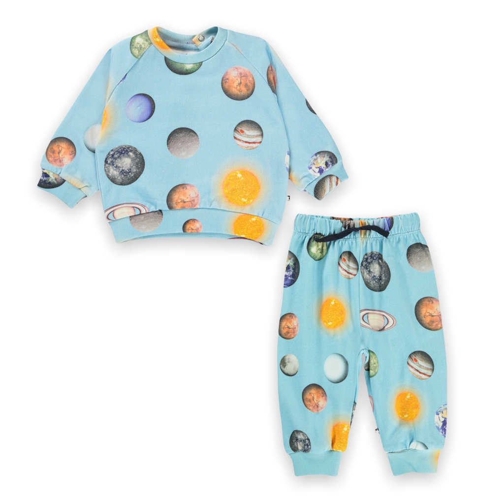 Molo Baby Boy Disc Sweatshirt and Simeon Sweatpants 2pc Set ~ Planets