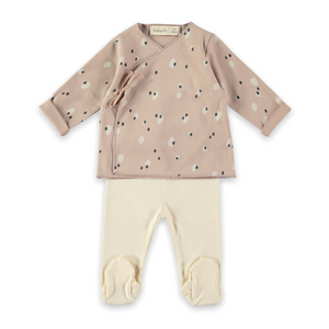 Babyclic Baby Girl Kimono Top and Footed Pants Set ~ Spots/Pink