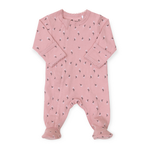 Coccoli Printed Ribbed Zip Footie ~ Pink Floral