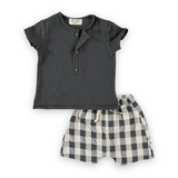 Petit Indi Baby Henley & Bermuda Shorts Set ~ Black/White Check