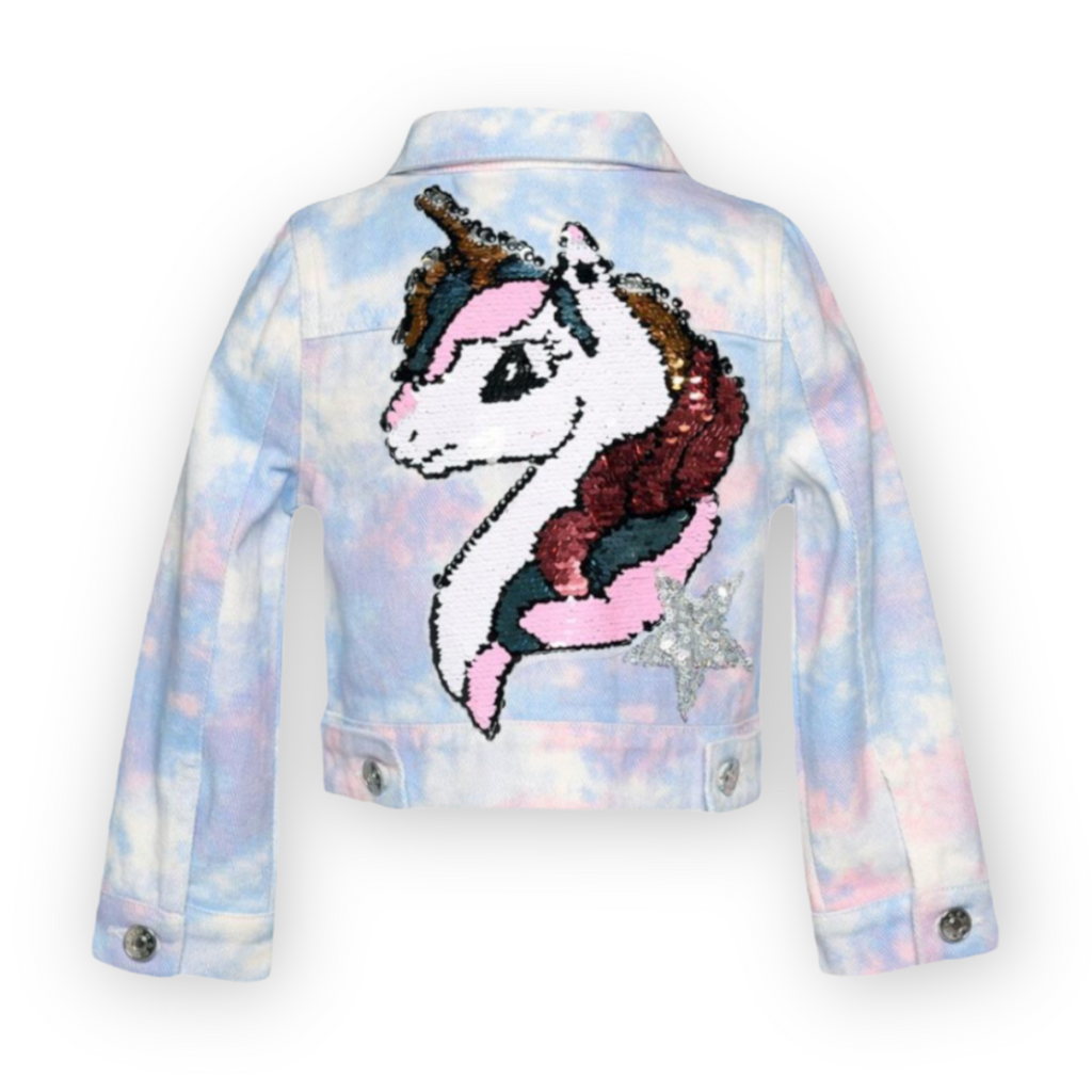 Baby Sara Unicorn Patch Denim Jacket ~ Pink/Blue Tie Dye