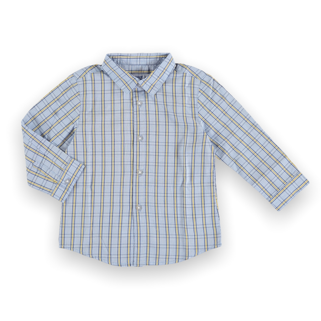Mayoral Baby Boy Plaid Button Down Shirt ~ Light Blue