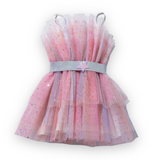 Petite Hailey Love Belted Tulle Dress ~ Pink Multi