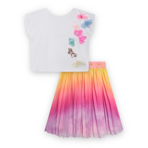 Billieblush 3D Butterfly Tee & Pleated Skirt Set ~ White/Gradient Multi