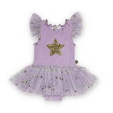 Petite Hailey Baby Frill Sleeve Sparkle Tutu Onesie ~ Purple