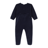 Petit Bateau Back Snap Velour Footie w/ Graphic ~ Navy