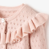 Elegant Baby Knit Ruffle Cardigan & Hat Set ~ Pink