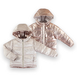Mayoral Girls Reversible Hooded Puffer Coat ~ Pink/Gold