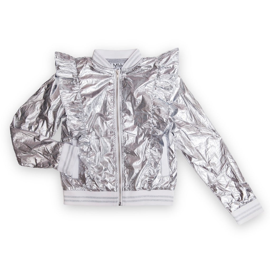 MIA New York Metallic Ruffle Jacket ~ Silver