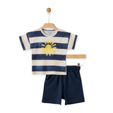 Yell-Oh! Baby Boy Printed Sunshine Tee & Shorts Set ~ Indigo Stripe