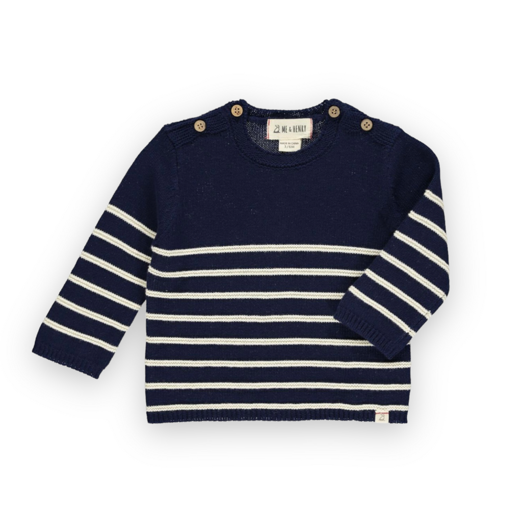 Me & Henry Baby Breton Knit Sweater ~ Navy/Cream Stripe