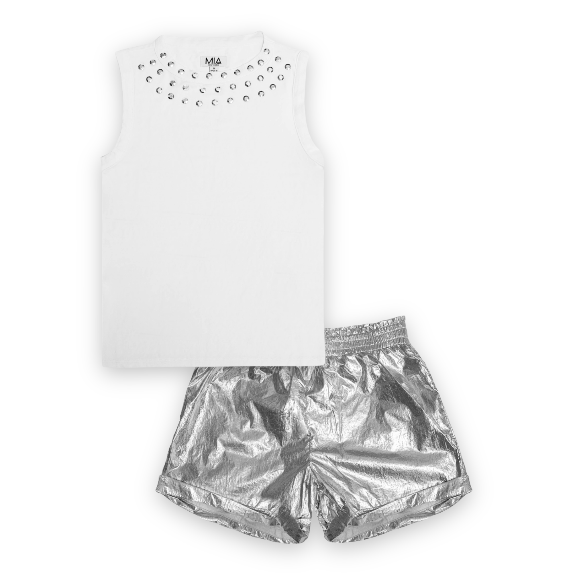 Mia New York Silver Metallic Shorts Xl-14