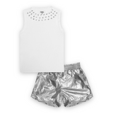 MIA New York Studded Tank & Metallic Shorts Set ~ White/Silver