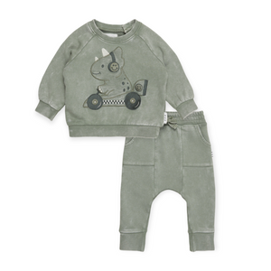 Huxbaby Dino Racer Sweatshirt & Slouch Pants Set ~ Vintage Fern