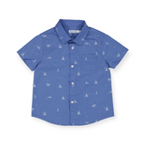 Mayoral Baby Boy Printed s/s Button Down Shirt ~ Sailboats/Blue