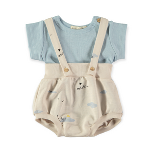 Babyclic Summer Vibes T-Shirt & Suspender Bloomers Set ~ Blue/Cream