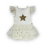 Petite Hailey Baby Frill Sleeve Sparkle Tutu Onesie ~ White