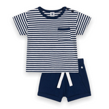 Petit Bateau Striped Tee & Shorts Set ~ Navy/White