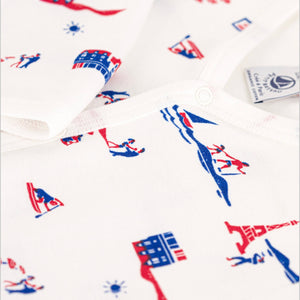 Petit Bateau Front Snap Printed Footie ~ White/Parisian