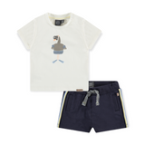 Babyface Baby Graphic T-Shirt & Sweatshorts Set ~ Ecru/Navy