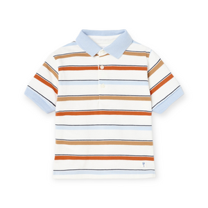 Mayoral Baby Boy Striped s/s Polo ~ White/Orange