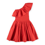 Molo Chloey One Shoulder Ruffle Dress ~ Apple Red