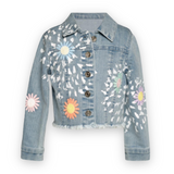 Baby Sara Embellished Denim Jacket w/ Flower Patches