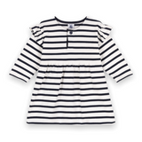 Petit Bateau Baby l/s Striped Dress w/ Ruffle ~ White/Navy