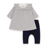 Petit Bateau Baby l/s Striped Dress w/ Legging ~ White/Navy