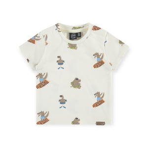 Babyface Baby Printed T-Shirt & Denim Shorts Set ~ Ecru/Blue