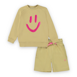 Molo Mike Smiley Sweatshirt & Alw Shorts Set ~ Cardboard/Pink