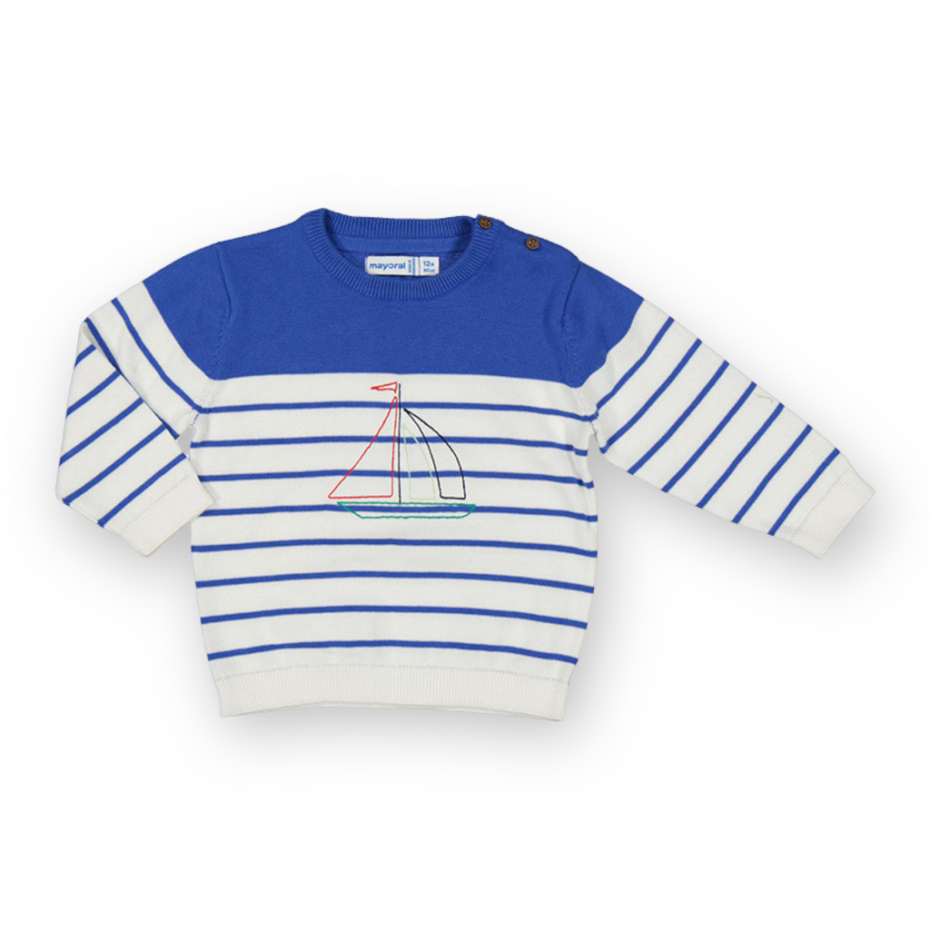 Mayoral Baby Boy Striped Sailboat Sweater ~ Blue/White