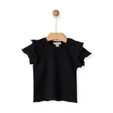 Yell-Oh! Baby Girl Frilled Ribbed Top ~ Black