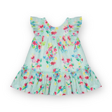 Mayoral Baby Girl Printed Flutter Sleeve Dress ~ Aqua Floral