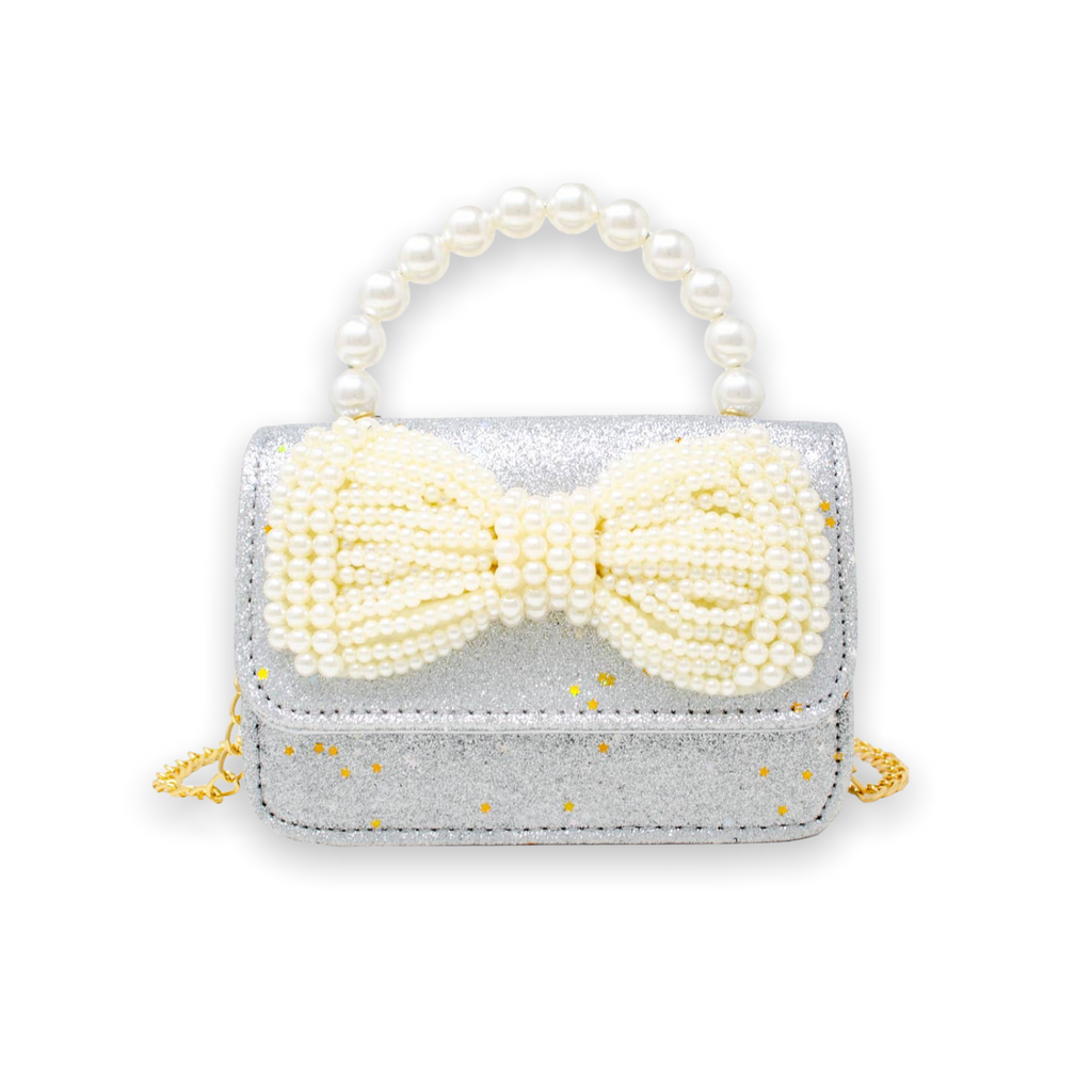 Tiny Treats Pearl Bow & Handle Glitter Handbag