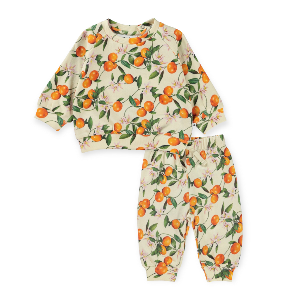 Molo Baby Disc Sweatshirt & Simeon Sweatpants ~ Mini Mandarins