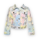 Baby Sara Unicorn Printed Embellished Denim Jacket ~ Multi Tie Dye
